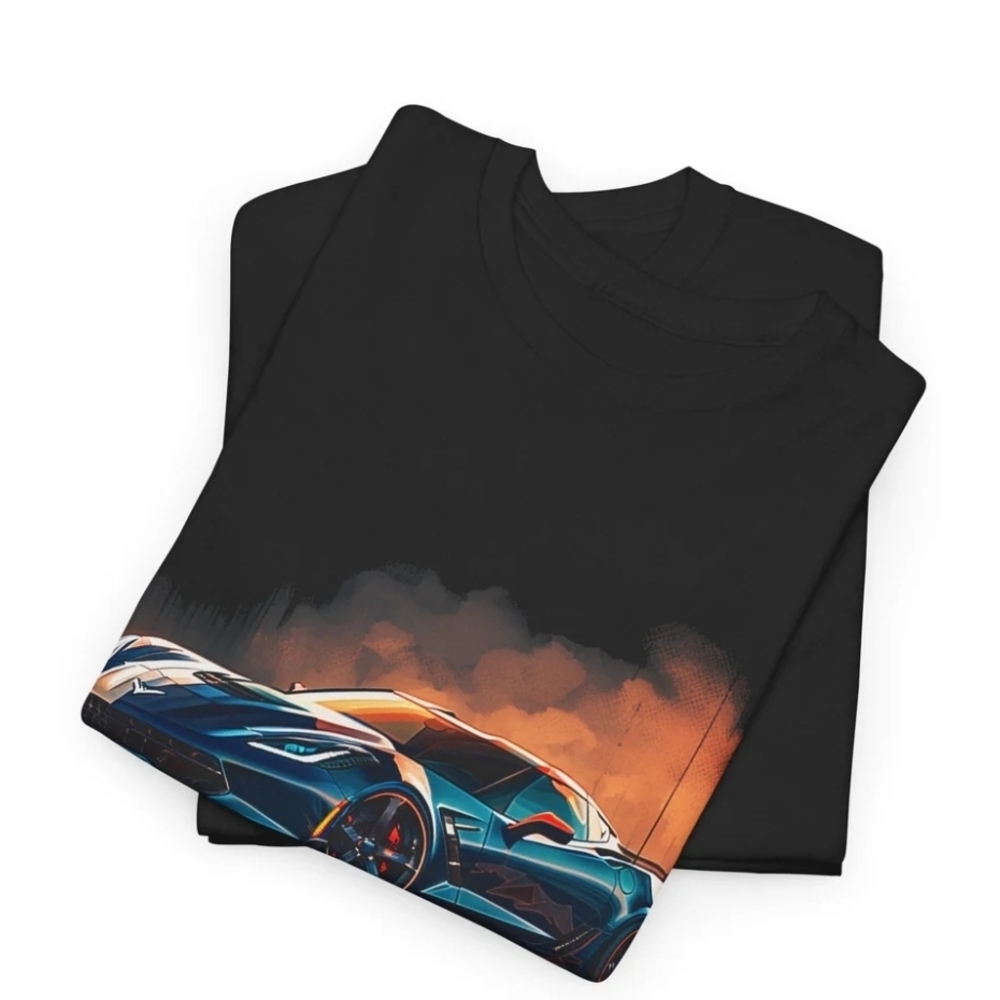 Men's Black and Orange Sports Car Tee
